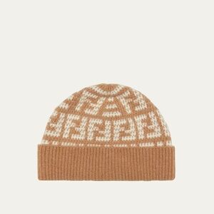 FENDI FF Jacquard Monogram Cashmere Beanie Hat